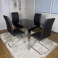 🖤 Modern Glass Dining Set + 4 Black Chairs 🖤 