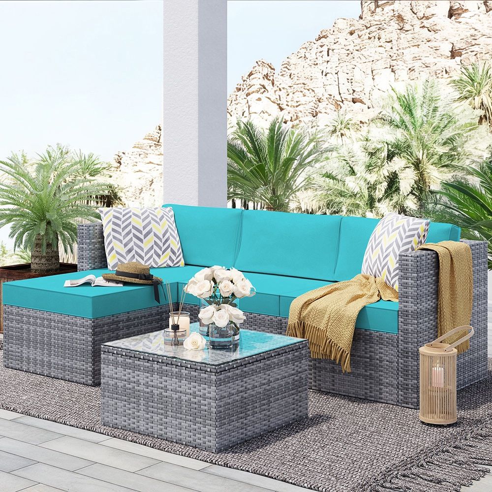 5pc L-Shaped Outdoor Patio Furniture Set