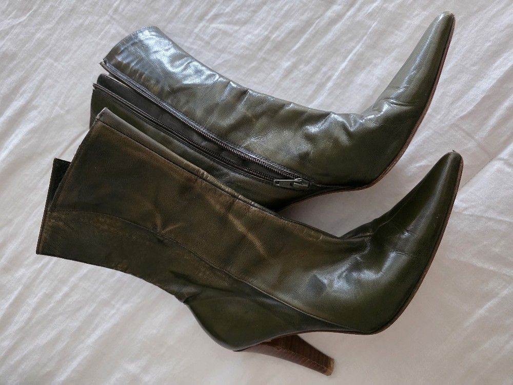 ZARA Army Green Leather Boots Sz 7