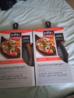 2 Mr. Bar-B-Q Cast Iron Fajita Platter Set