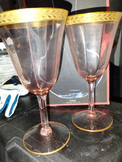 Antique Pink Crystal Gold Rim