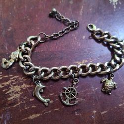 Old Chain Bracelet With Cute Marine Charms 