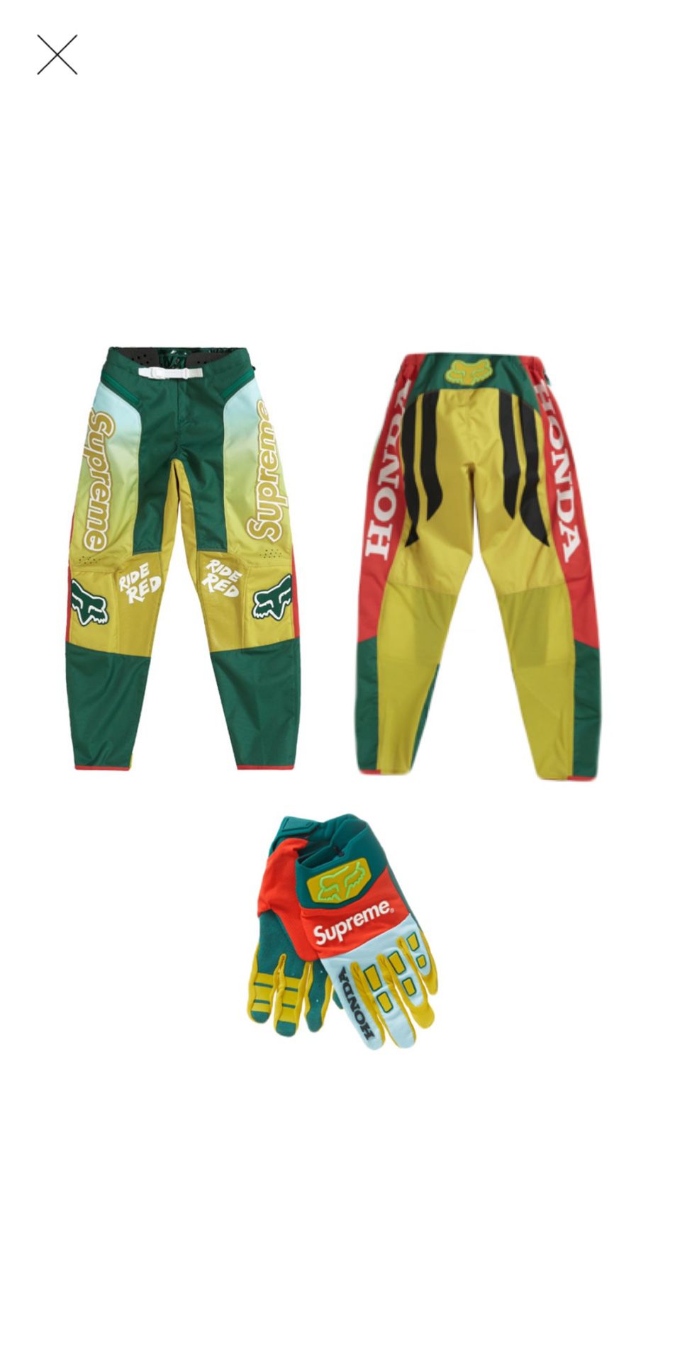 Supreme Honda Fox Racing Moto Pants & Racing Gloves “moss”