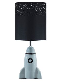 Rocket Ceramic Base Table Lamp with fabric Shade Black and Gray For Space-Themed Children’s Bedroom/Kid’s Room Decor