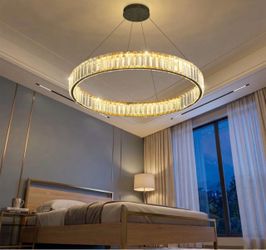 24” Modern Luxury Led Crystal Chandelier, Nordic Gold Finish Round Ring Pendant Lights