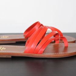 Tory Burch Patos Strappy Flat Thong Slide Sandals Samba Red Sz 9.5 - New
