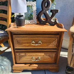 Really Wood Nightstand With Beautiful Detail Work And Brass Handles