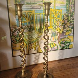 Pair Of Brass Barley Twist Candlestick Holders