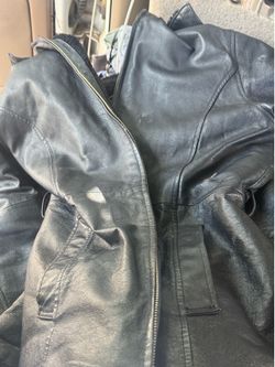 Size small genuine leather jacket, fleece lined with removable hood