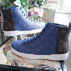 Mens Shoes Mens High Top Two Tone Blue & Brown Shoe