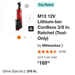 Milwaukee M12 ratchet 3/8 New $65 firm