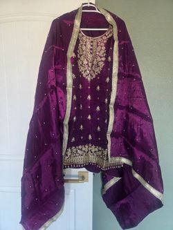 Indian Pakistani Tradition Designer Shalwar Kameez Embroidery Silk
