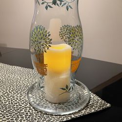 TOPIARY HURRICANE GLASS w/BATTERY CANDLE