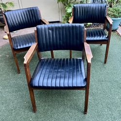 3 Vtg MCM Stout Chair Co Walnut & Black Tufted Office Dining Chairs