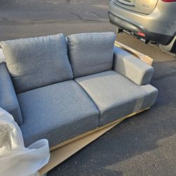 Brand New Modern Casual Loveseat Sofa In Grey Linen Fabric 