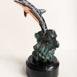 DONJO Dolphin Sculpture Copper Finish Statue 8.6"