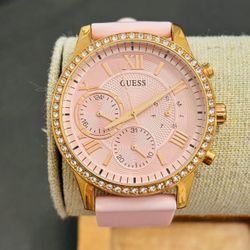 Women’s Guess Rose Gold, and Blush Silicone Multifunction Watch U1135L2