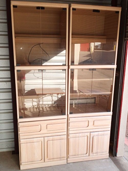 Pair Wambold White Oak Entertainment Center Display Cabinets