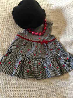 VGUC 12 m Christmas Black & White Houndstooth Dress w/ Red Hearts