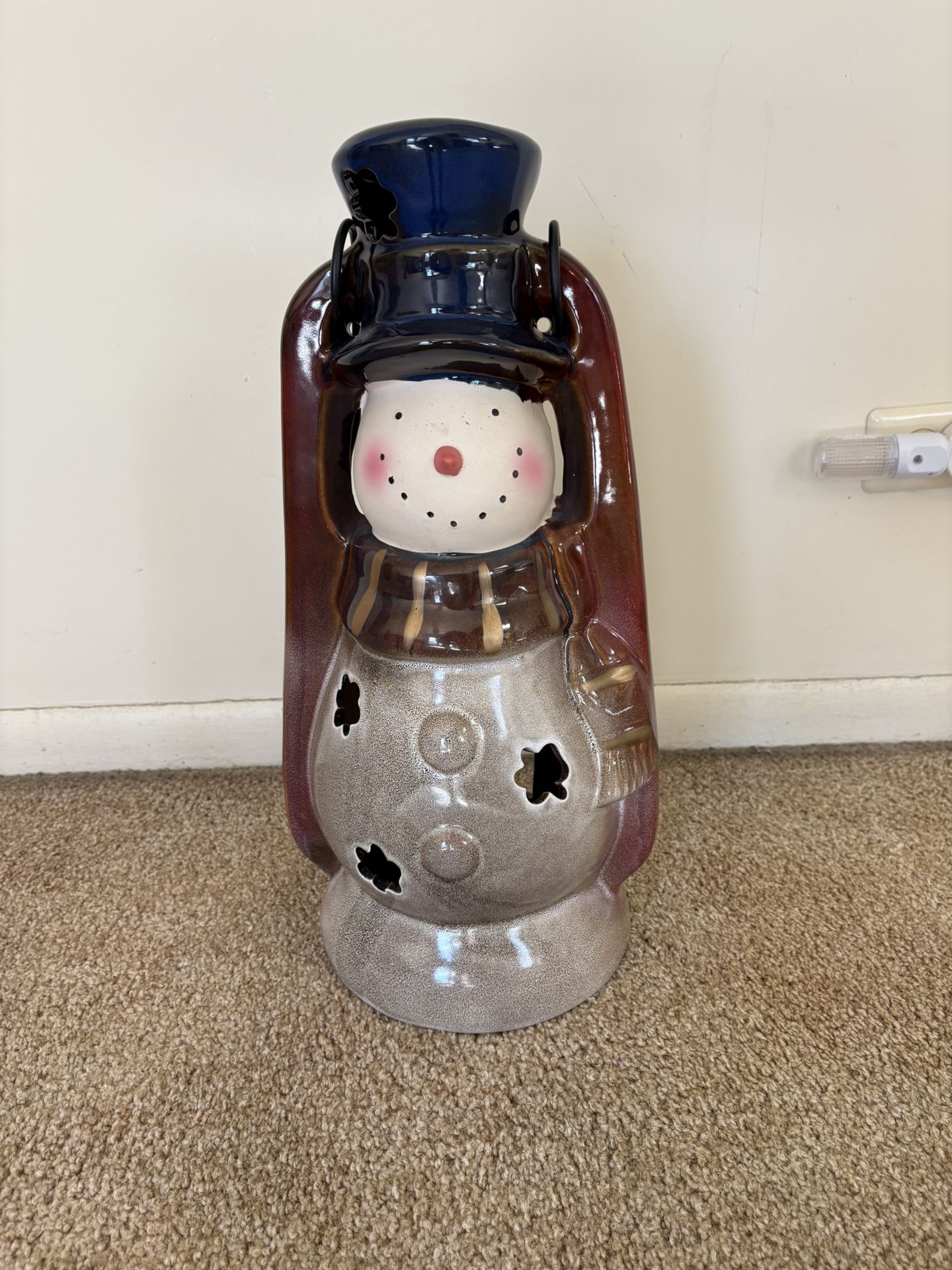 CERAMIC GLAZE LANTERN SNOWMAN