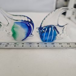 Murano Style Art Glass Paperweight Blue and Green Angel Fish