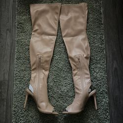 Nude Open Toe/Back Thigh High Boots 