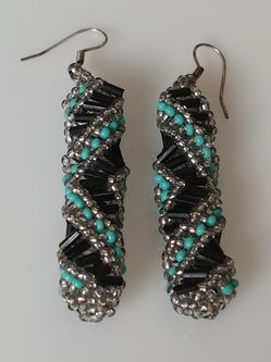 Black, Silver & Turquoise Earrings. Native American Beaded Inspired Earrings. Beautiful Beadwork.