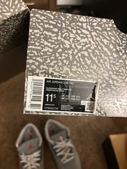 Air Jordan 3 Retro Silver/Sport Red Size 11.5