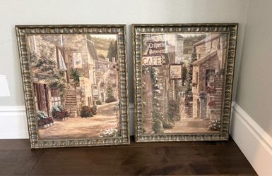 French Village Cafe Framed Art Prints Set of 2