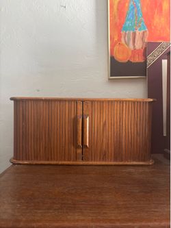 Teak Wood Tambour Wall Mount Cabinet