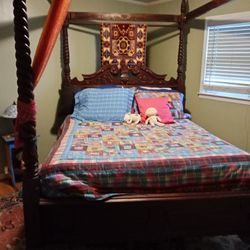 Hand carved Queen Mahogany Poster Bed  $700, With Firm Mattress $825.  