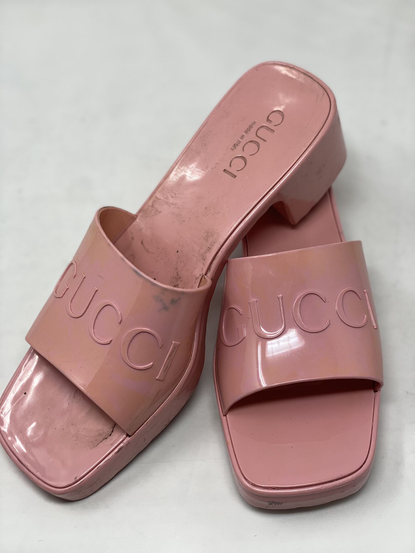 Pink Gucci Sandals Flip Flops Wedge Heel Size 9