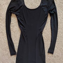 Short Meshy Black Dress With Open Back; Size Small