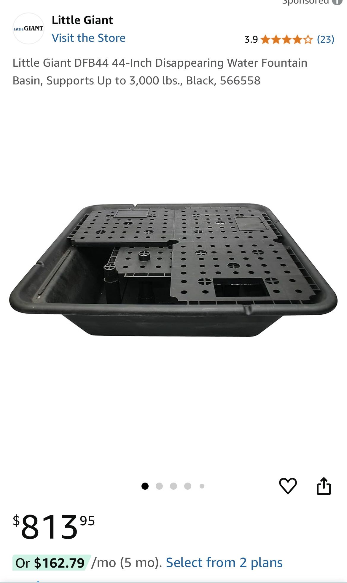 Little Giant 44-Inch Disappearing Water Fountain Basin, Supports Up to 3,000 lbs.