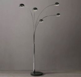 Vintage Mushroom 5-Light Arc Floor Lamp - Satin Nickel & Black Marble Base