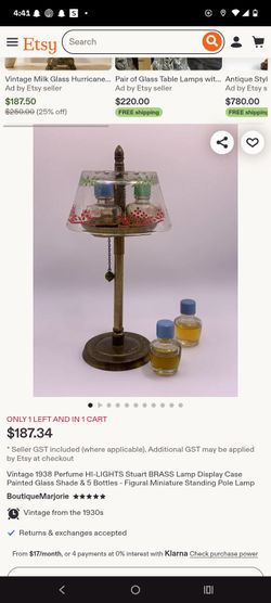 Vintage Brass Miniature Lamp Perfume Display