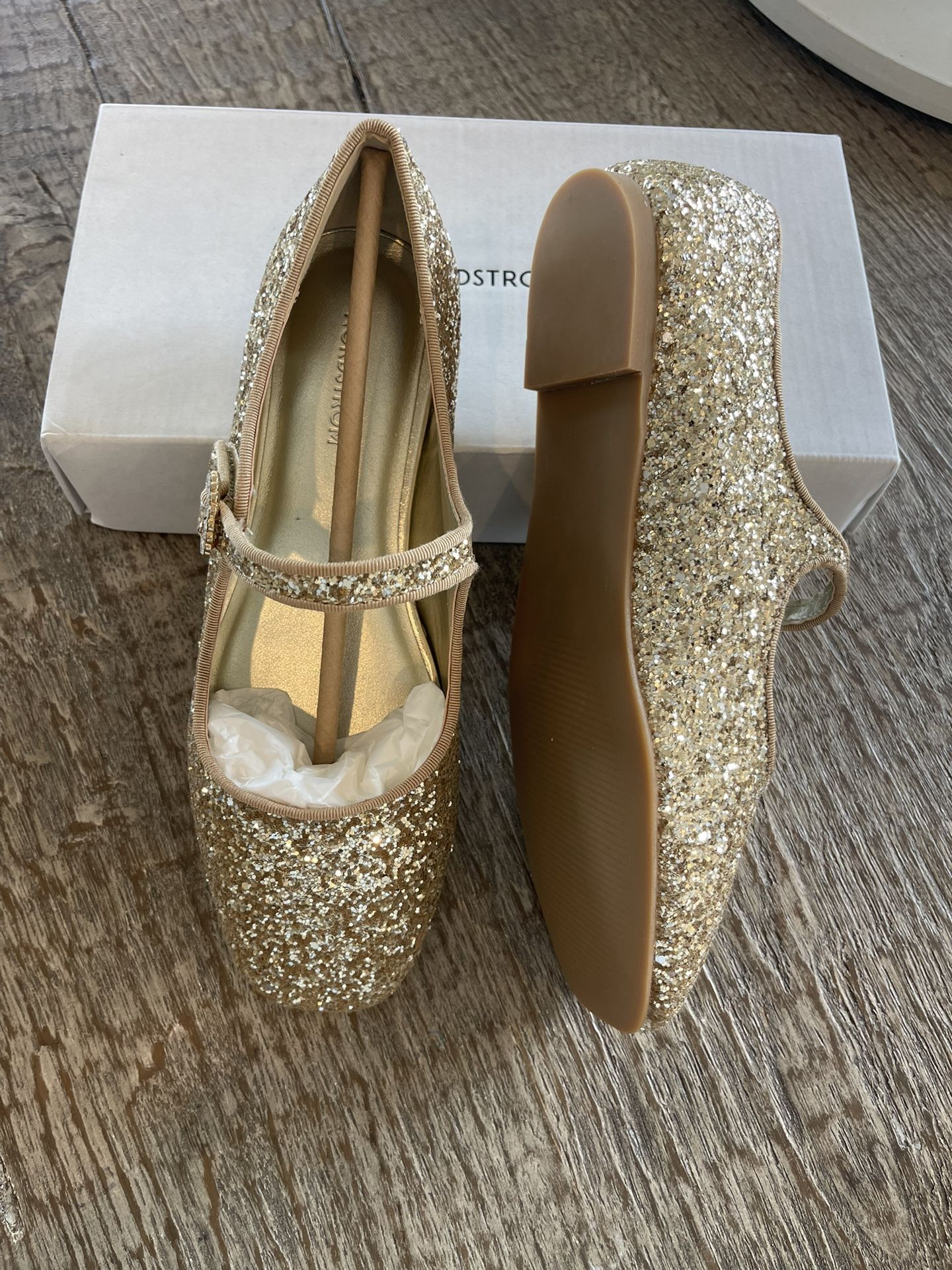 Nordstrom Gold Flats With Glittery Finish