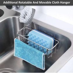 Q3-in-1 Adhesive Sink Caddy, Sponge Holder + Brush Holder + Dish Cloth Hanger (X002ODI62L)