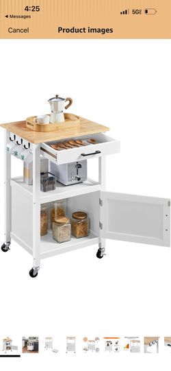 Topeakmart Rolling Kitchen Island Utility Cart on Wheels with Wood Top, Storage Drawer Shelf and Side Hooks, for Dining Rooms Kitchens Living Rooms, W