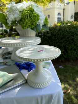 White Ceramic Beaded Cake Stand