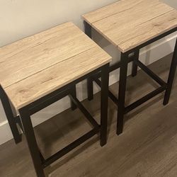 Set of 2  End Site Tables With The Matte Black Metal Base And Light Walnut Top  W15”xD12”xH24”