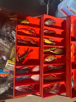 Brown Tackle Box Loaded with Fishing Lures
