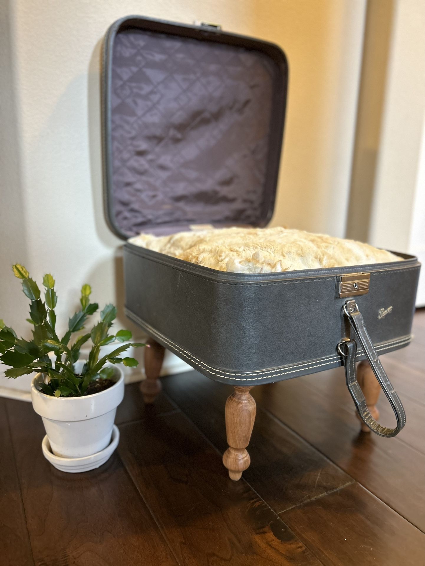 Custom Upcycled Vintage Skyway Suitcase Pet Bed