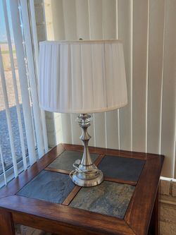 Brushed Nickel Table Lamp with White Shade