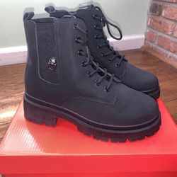 Black Combat Lace Up Boots Size 7.5