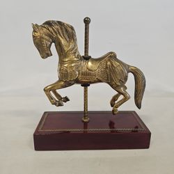 Willitts Designs Brass Carousel Horse On Woood Stand 7-1/2" High I-8340