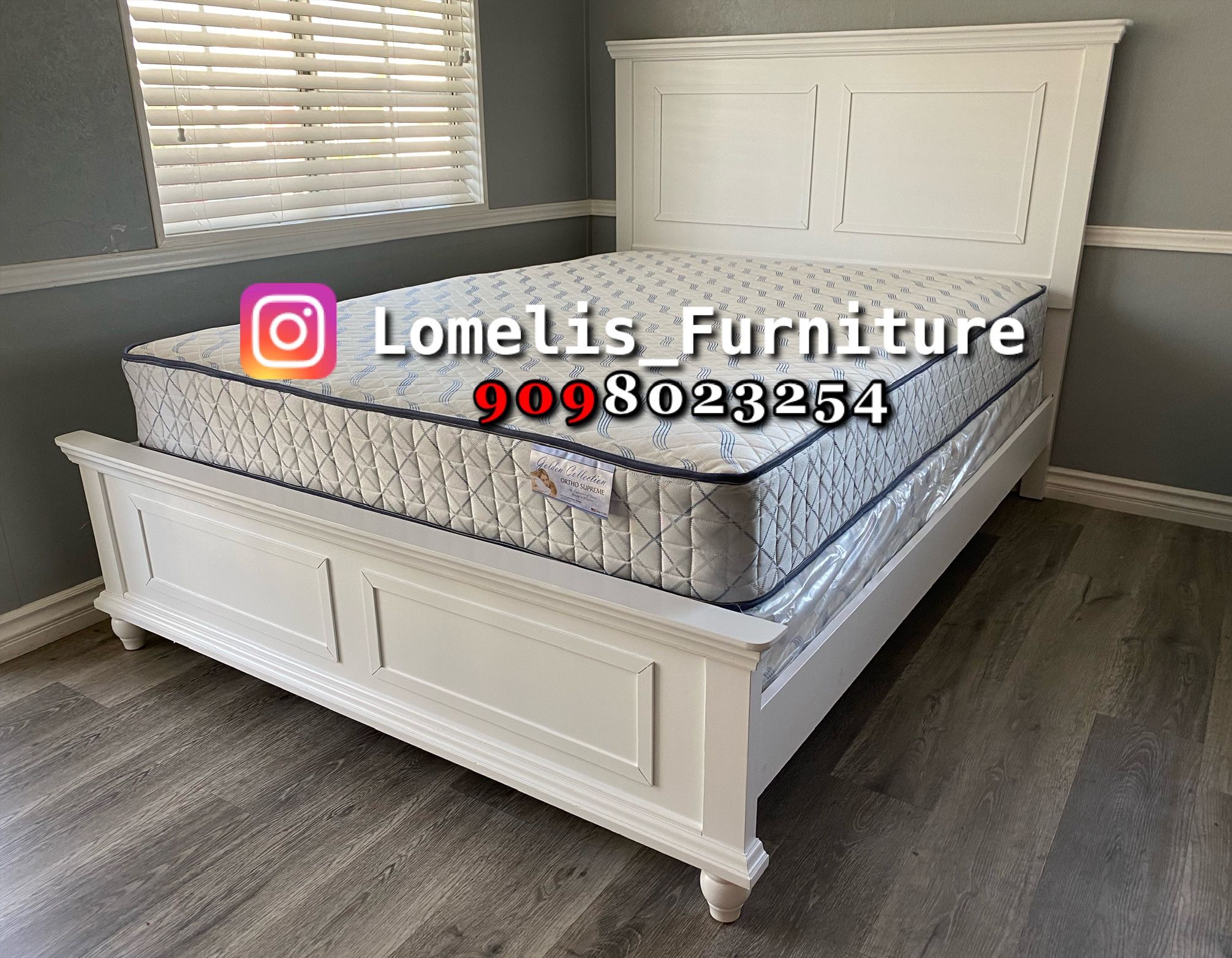 Queen White Alina Transitional Bed w. Ortho Mattress Included