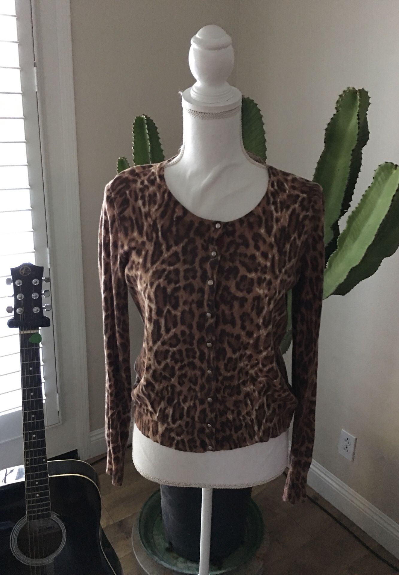 LUCKY BRAND LEOPARD CARDIGAN