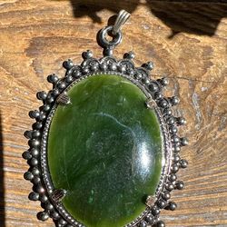 Authentic Jade Oval Pendent-Sterling Silver