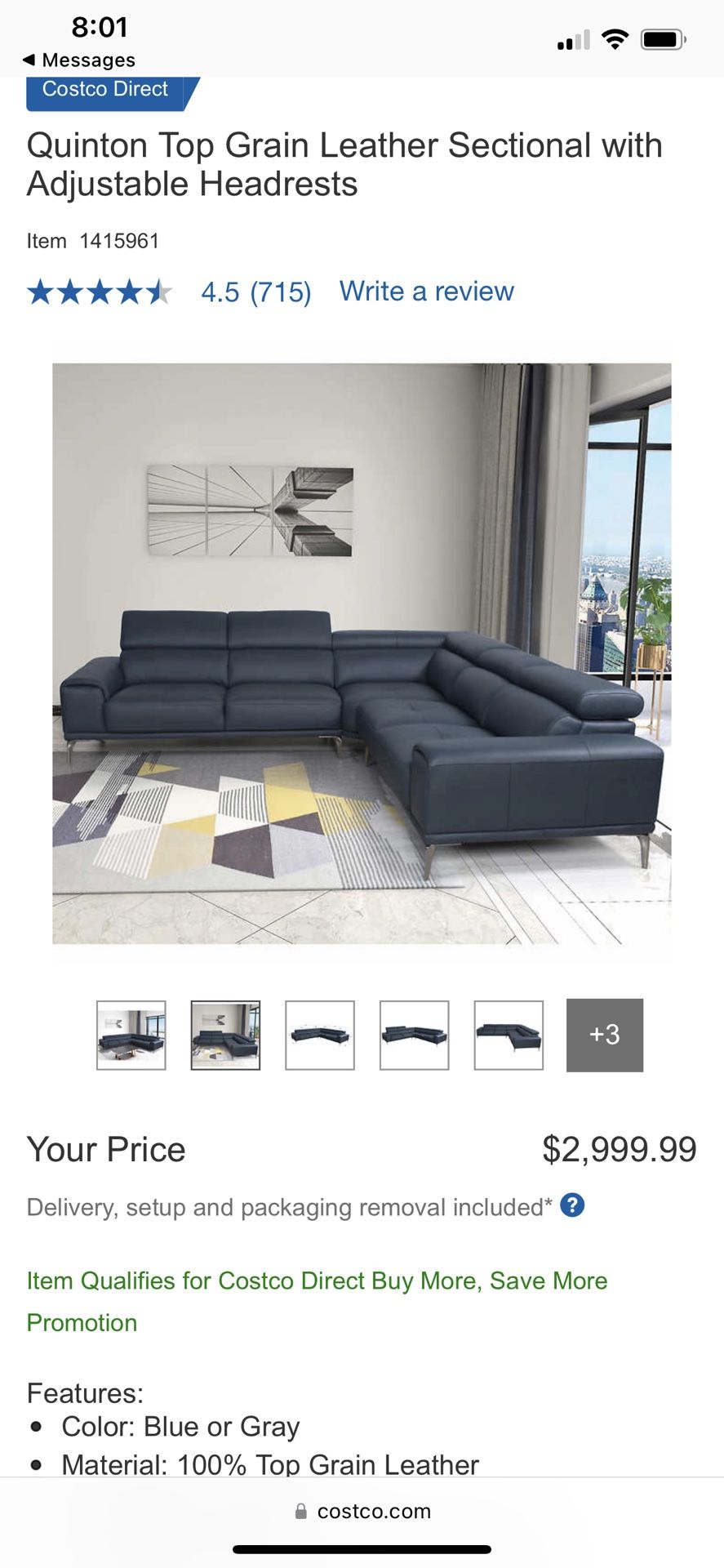 Costco quinton top 2024 grain leather sectional